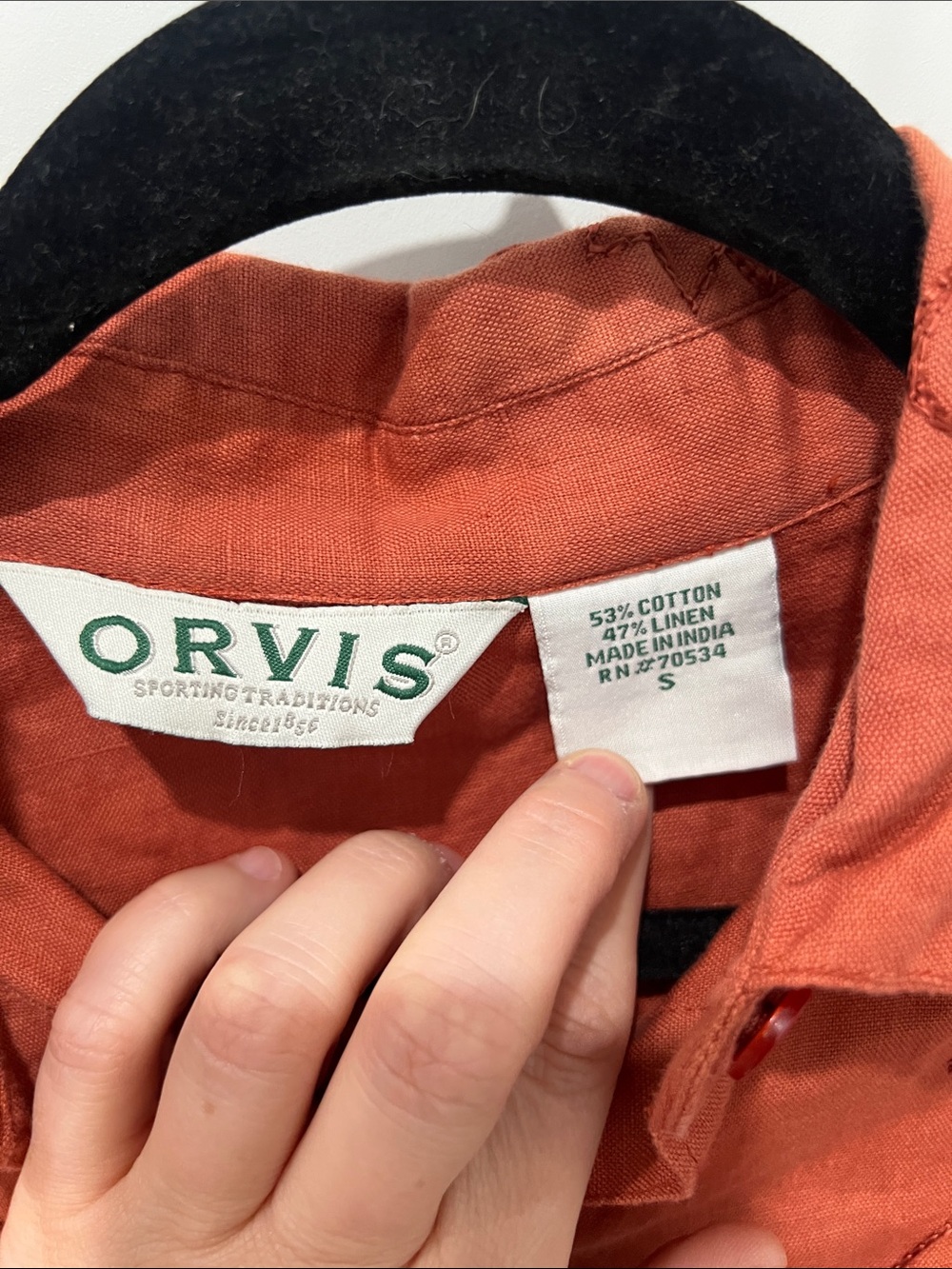 Orvis Rust Orange Floral Embroidered Button-Down Shirt Size Small - Picture 2 of 5